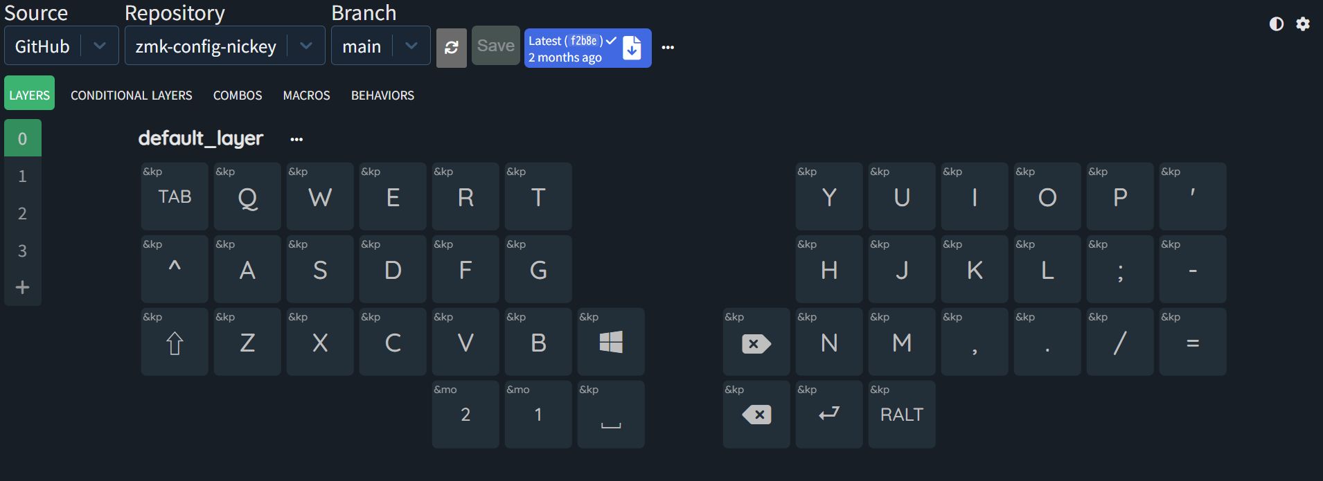 ZMK Keymap Editorの編集画面例