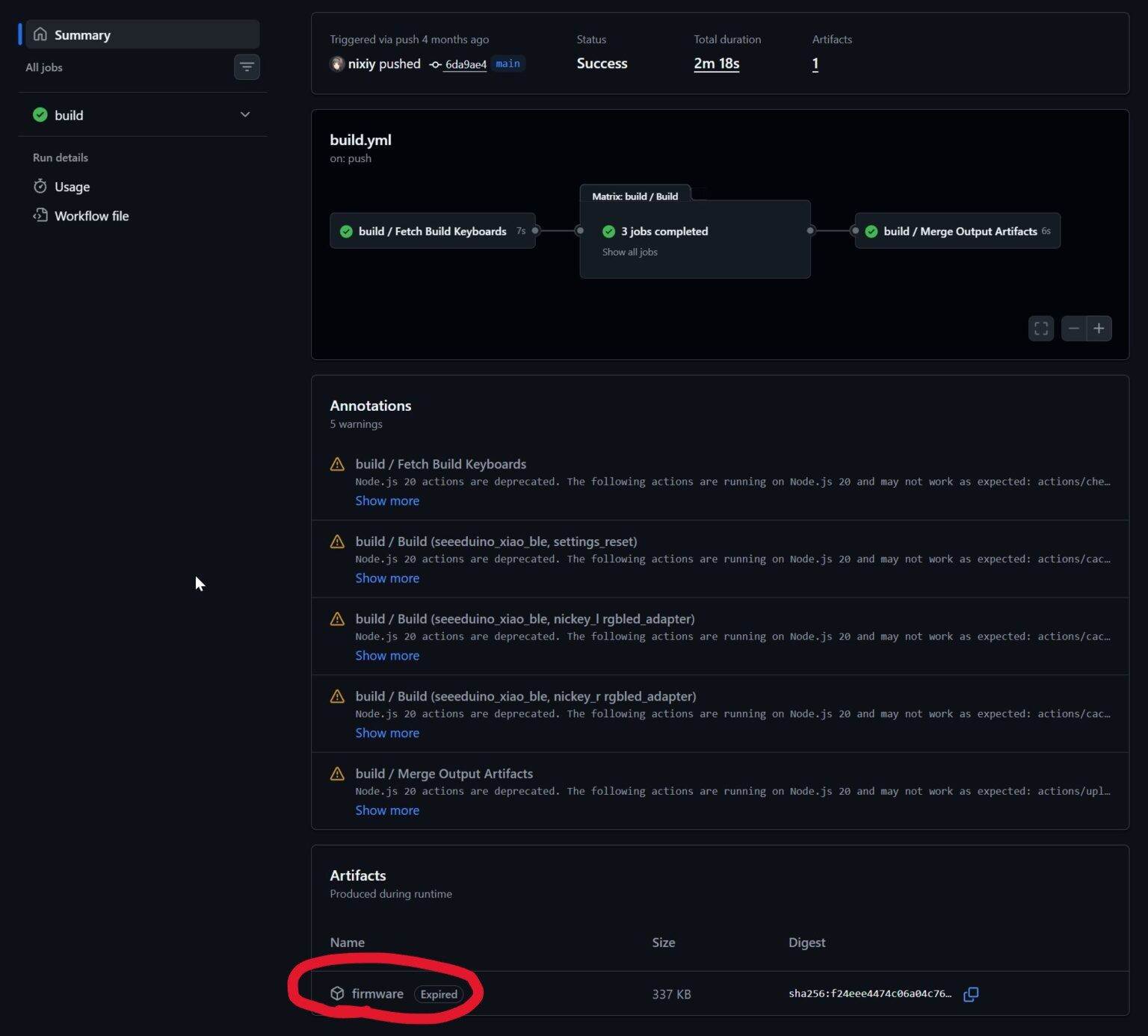 GitHub ActionsのArtifactsの例